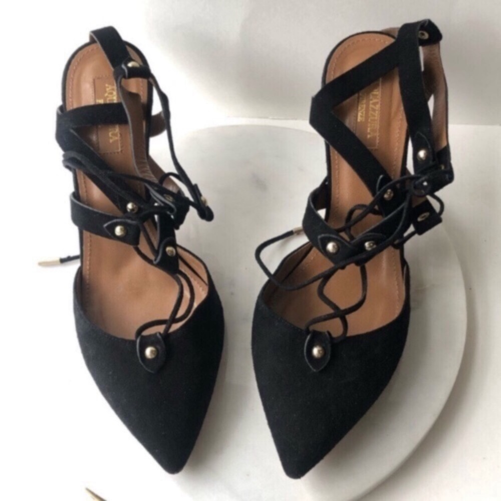 AQUAZZURA BEL AIR Black Pointed Toe Pumps